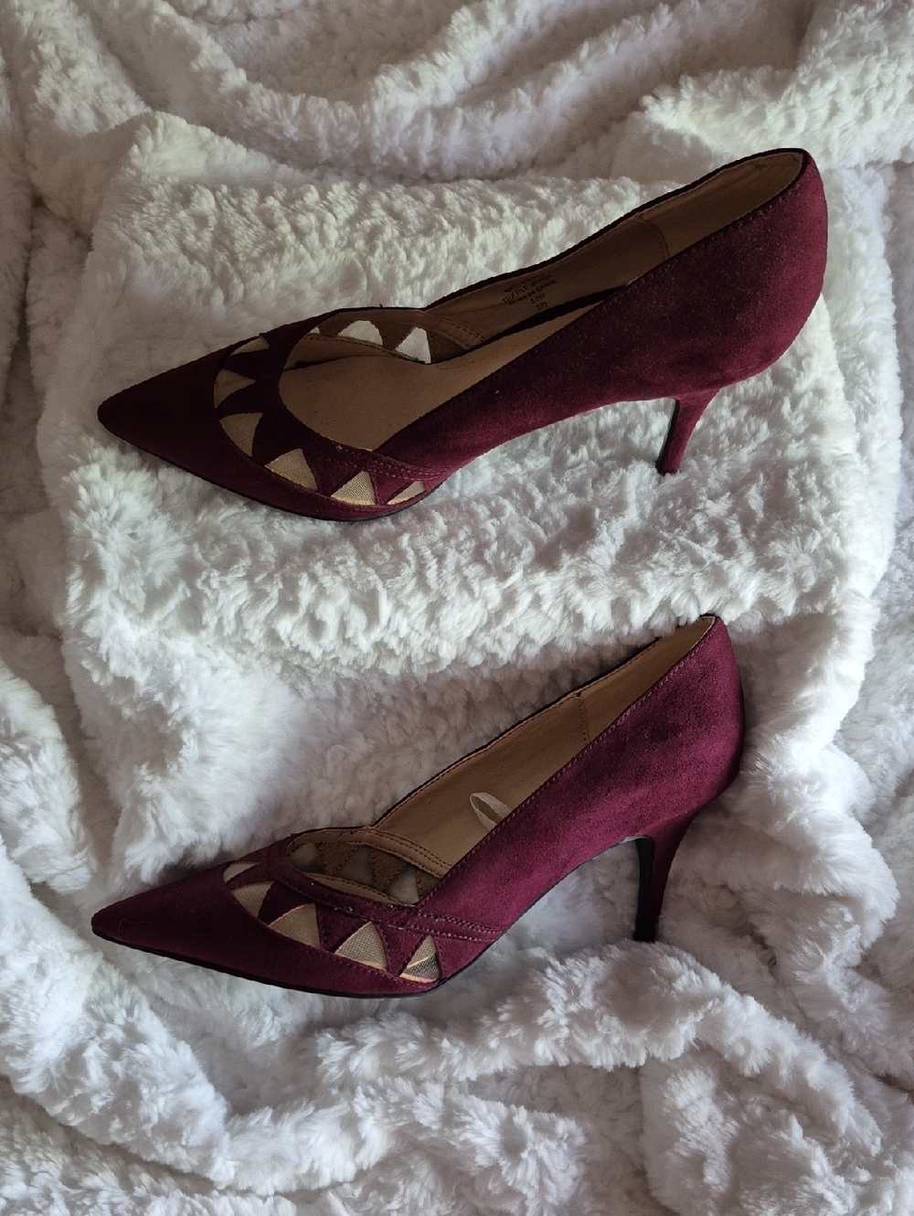 Marc Fisher Wine Pointed-Toe Pumps with Geometric Cutouts
